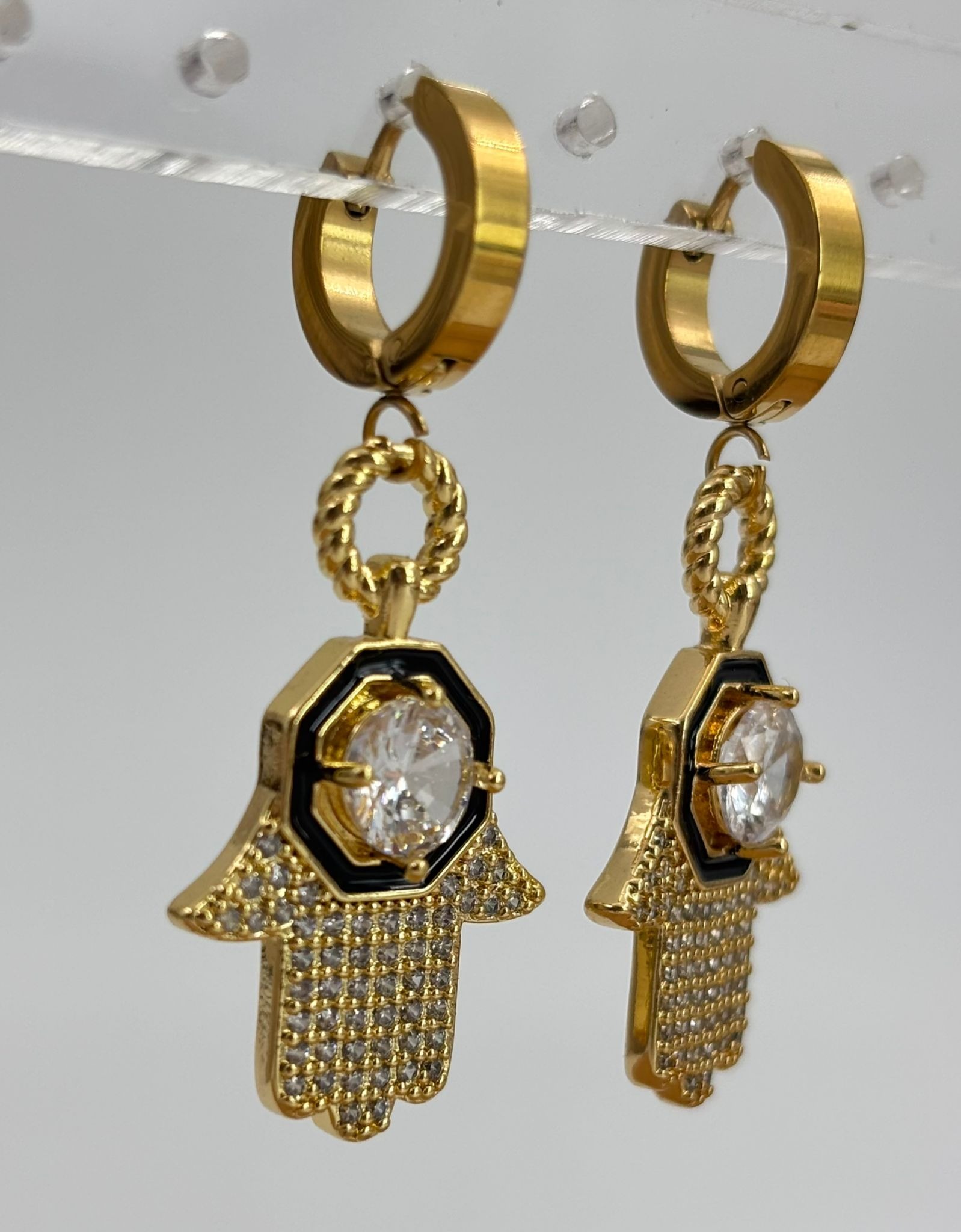 Hamsa Küpe | Gold Taş Detay
