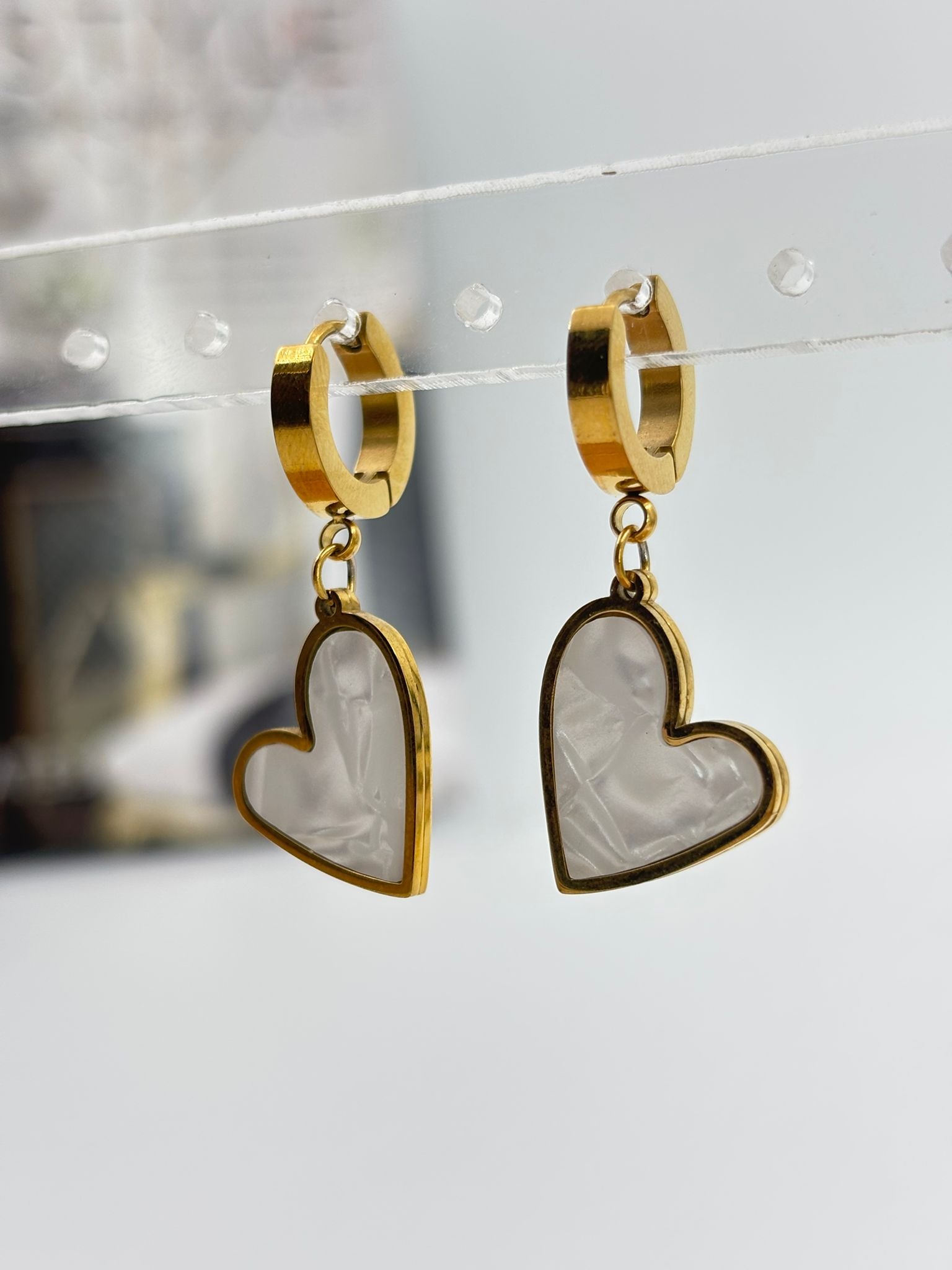 Kalp Küpe | Gold Sedef Detay
