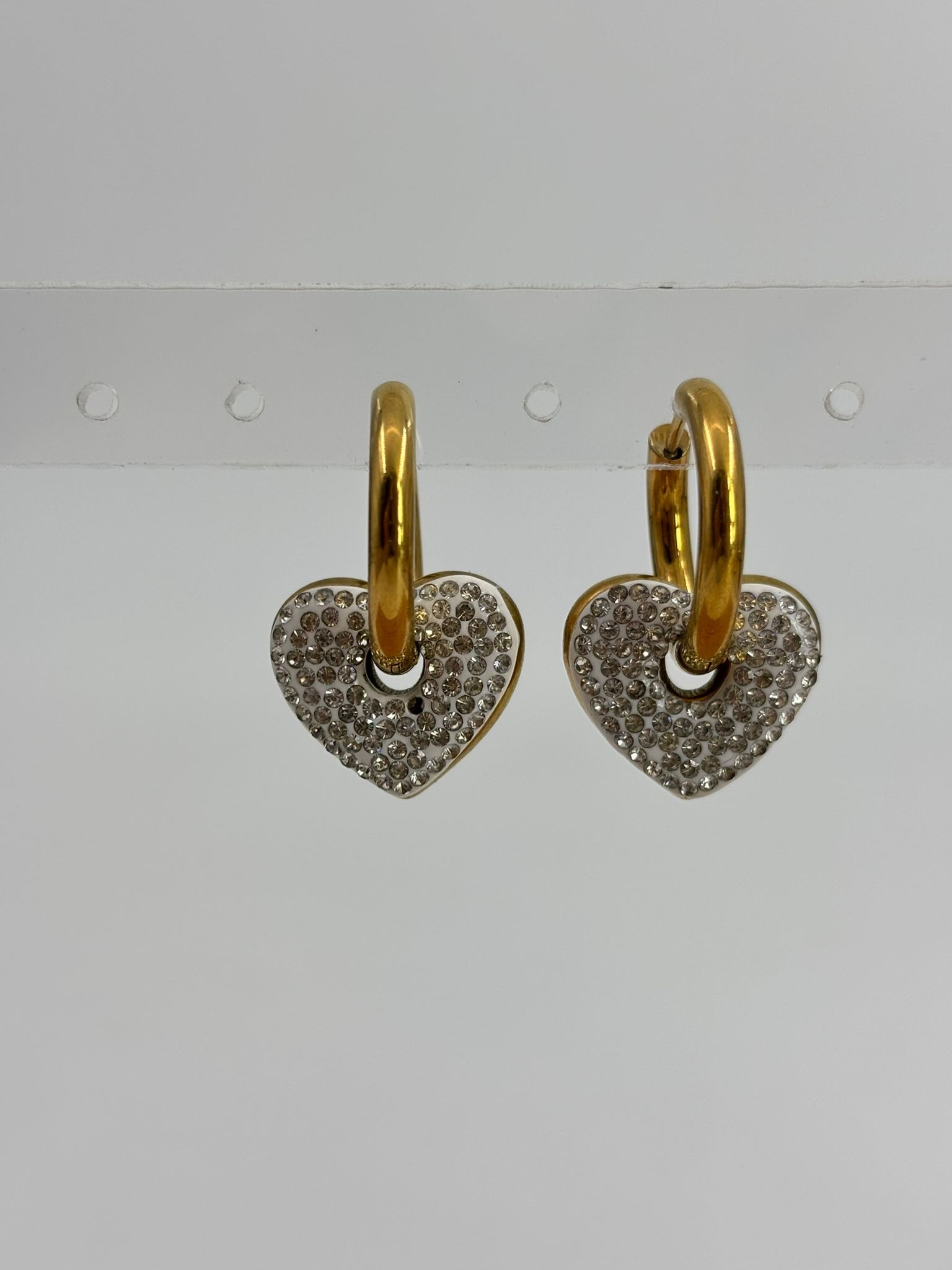 Kalp Küpe | Taşlı Gold Mini Model